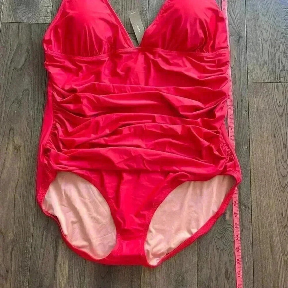 NWT J. Crew Plus Size 22 Ruched V Neck One Piece Swimsuit Bright Red Beach - Picture 6 of 7